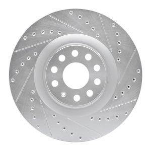 Audi S3 Brake Rotor (1) - Front Right - R1 Concepts - Drilled & Slotted - Silver - `06-`13